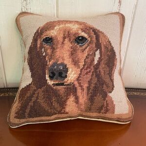 Dachshund needlepoint embroidered pillow